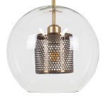 GloboStar® AVERY 00740 Μοντέρνο Κρεμαστό Φωτιστικό Οροφής Μονόφωτο 1 x E27 Διάφανο Γυάλινο με Χρυσό Μεταλλικό Πλέγμα Φ30 x Υ48cm