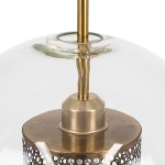 GloboStar® AVERY 00740 Μοντέρνο Κρεμαστό Φωτιστικό Οροφής Μονόφωτο 1 x E27 Διάφανο Γυάλινο με Χρυσό Μεταλλικό Πλέγμα Φ30 x Υ48cm