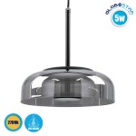 GloboStar® CHARLOTTE 00743 Μοντέρνο Κρεμαστό Φωτιστικό Οροφής Μονόφωτο Φιμέ Γυάλινο Μαύρο Μεταλλικό CREE LED 5W 500lm 180° AC 85-265V Θερμό Λευκό 2700K Φ23 x Υ23cm