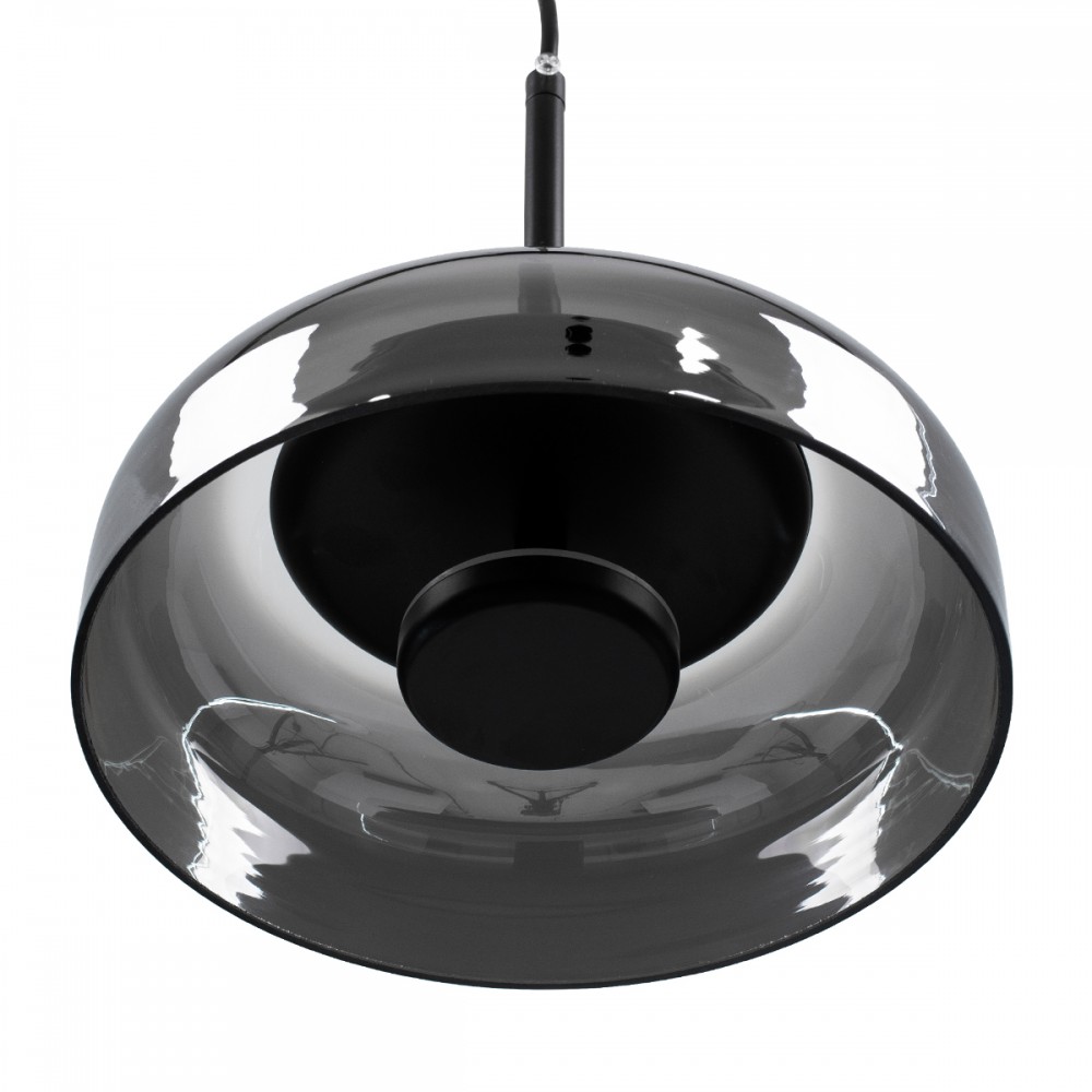 GloboStar® CHARLOTTE 00743 Μοντέρνο Κρεμαστό Φωτιστικό Οροφής Μονόφωτο Φιμέ Γυάλινο Μαύρο Μεταλλικό CREE LED 5W 500lm 180° AC 85-265V Θερμό Λευκό 2700K Φ23 x Υ23cm