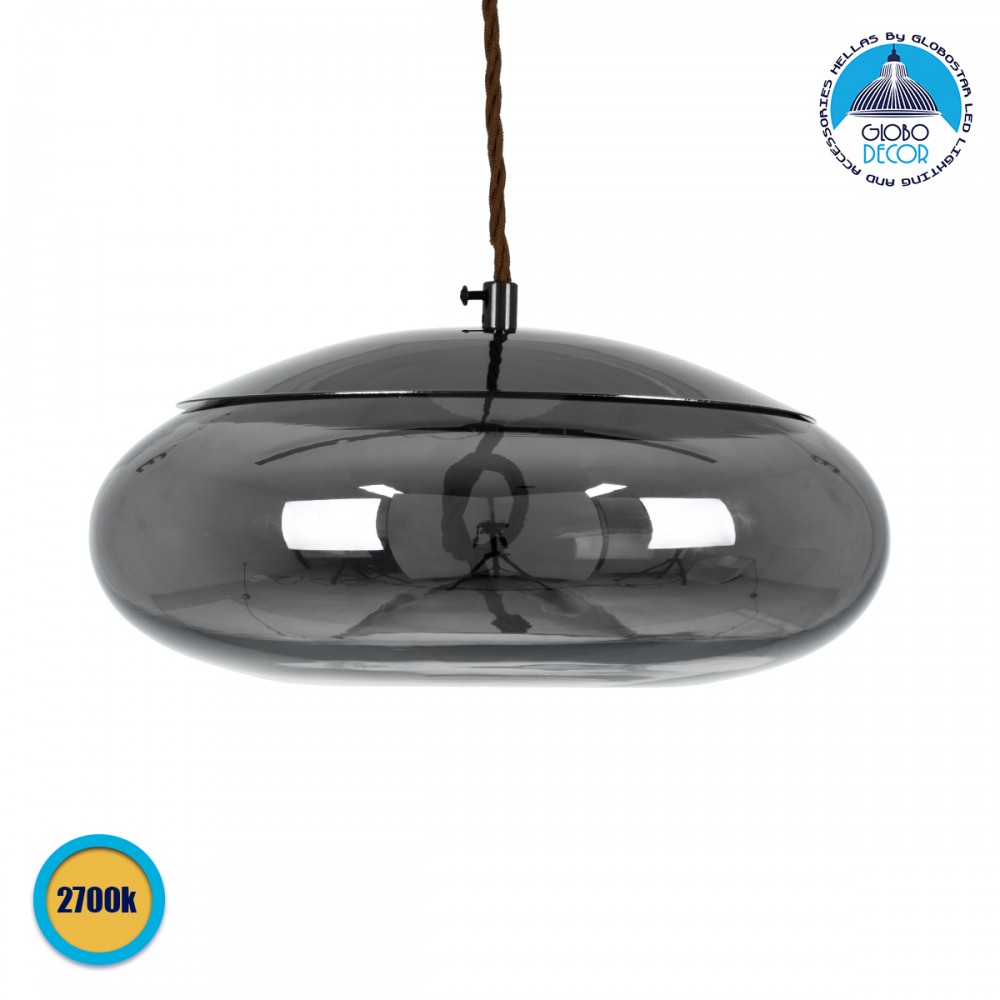 GLOBOSTAR® AXTON 00751 Μοντέρνο Κρεμαστό Φωτιστικό Οροφής LED 5W 500lm 180° AC 220-240V IP20 Θερμό Λευκό 2700K - Sanan SMD Chip - Μαύρο Φιμέ - Μ30 x Π30 x Υ15cm - 2 Xρόνια Εγγύηση