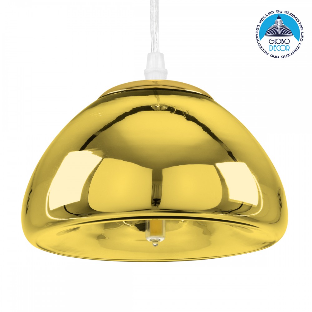 GloboStar® CRISTIN 00757 Μοντέρνο Κρεμαστό Φωτιστικό Ανάρτηση Μονόφωτο 1 x G4 Χρυσό Γυαλί - Μ18 x Π18 x Υ13cm