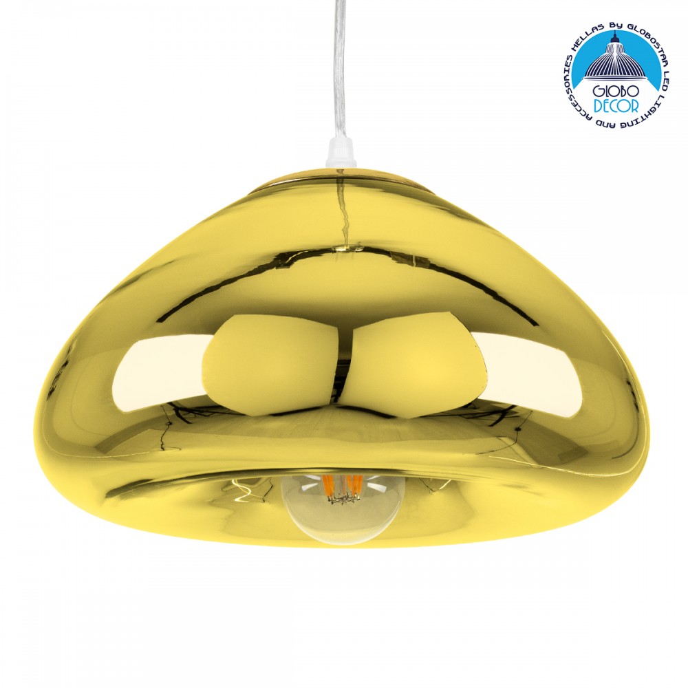 GloboStar® CRISTIN 00760 Μοντέρνο Κρεμαστό Φωτιστικό Ανάρτηση Μονόφωτο 1 x E27 IP20 Χρυσό Γυαλί - Μ30 x Π30 x Υ19cm