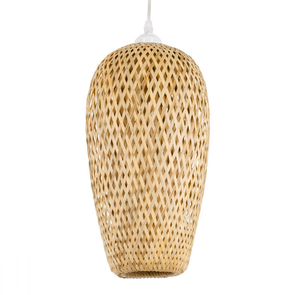 GloboStar® SAN TROPEZ 00764 Boho Κρεμαστό Φωτιστικό Ανάρτηση Μονόφωτο 1 x E27 IP20 Μπεζ Ξύλο - Μ19 x Π19 x Υ42cm