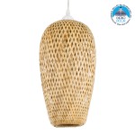 GloboStar® SAN TROPEZ 00764 Vintage Κρεμαστό Φωτιστικό Οροφής Μονόφωτο 1 x E27 Μπεζ Ξύλινο Μπαμπού Φ19 x Υ42cm