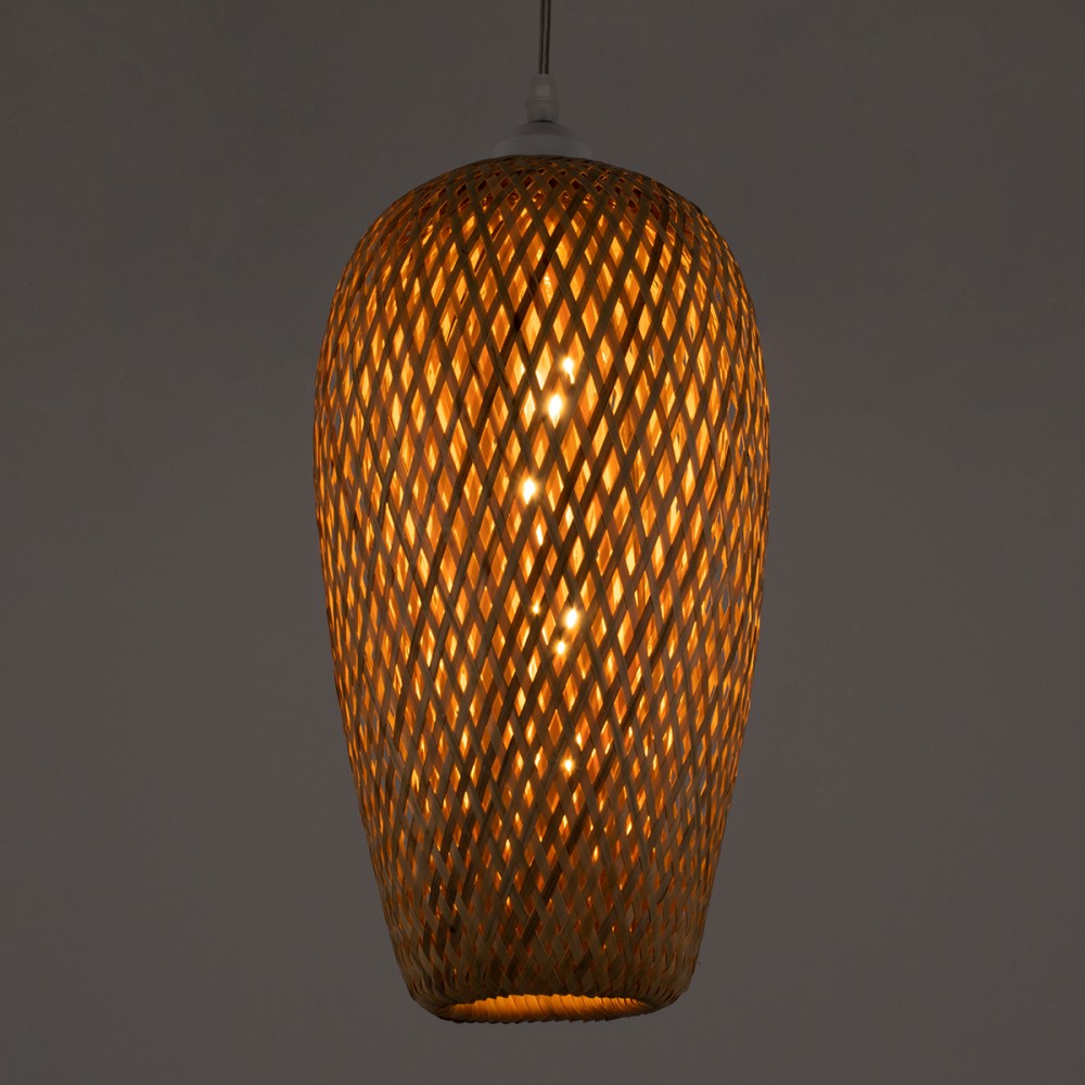 GloboStar® SAN TROPEZ 00764 Vintage Κρεμαστό Φωτιστικό Οροφής Μονόφωτο 1 x E27 Μπεζ Ξύλινο Μπαμπού Φ19 x Υ42cm