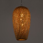 GloboStar® SAN TROPEZ 00764 Vintage Κρεμαστό Φωτιστικό Οροφής Μονόφωτο 1 x E27 Μπεζ Ξύλινο Μπαμπού Φ19 x Υ42cm