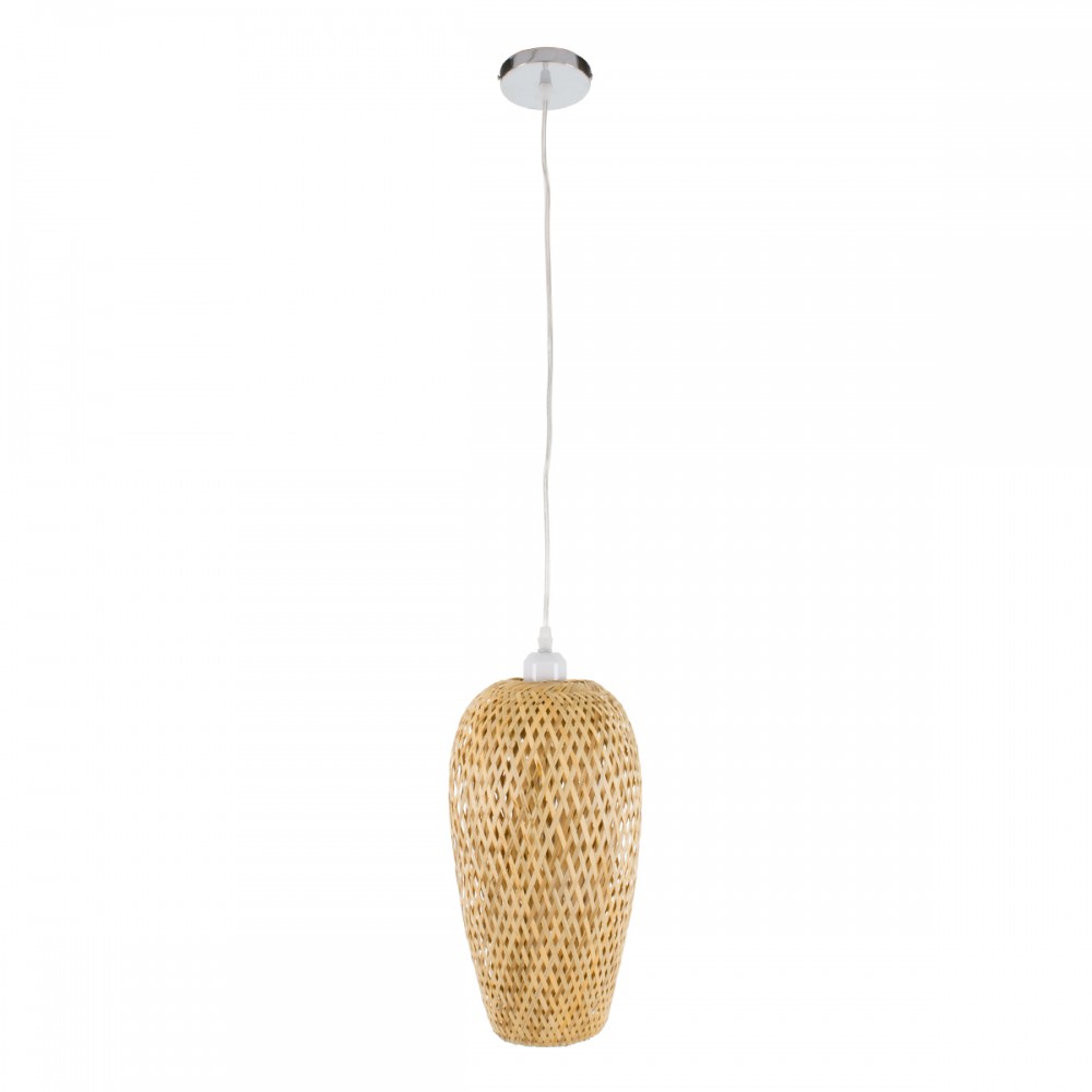 GloboStar® SAN TROPEZ 00764 Vintage Κρεμαστό Φωτιστικό Οροφής Μονόφωτο 1 x E27 Μπεζ Ξύλινο Μπαμπού Φ19 x Υ42cm