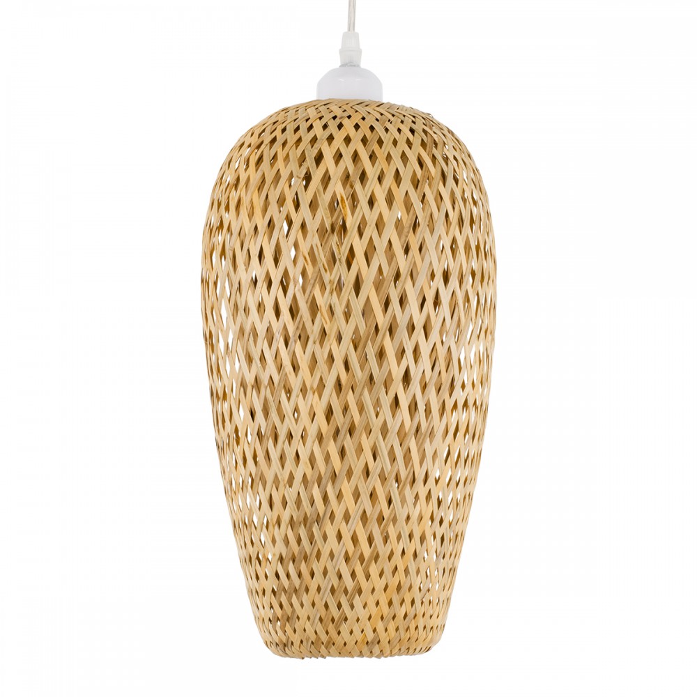 GloboStar® SAN TROPEZ 00764 Vintage Κρεμαστό Φωτιστικό Οροφής Μονόφωτο 1 x E27 Μπεζ Ξύλινο Μπαμπού Φ19 x Υ42cm