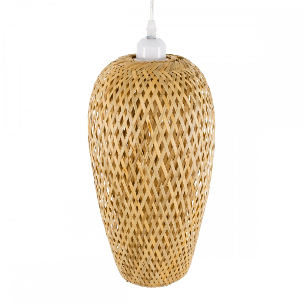 GloboStar® SAN TROPEZ 00764 Vintage Κρεμαστό Φωτιστικό Οροφής Μονόφωτο 1 x E27 Μπεζ Ξύλινο Μπαμπού Φ19 x Υ42cm