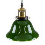GloboStar® LIBRARY 00768 Vintage Κρεμαστό Φωτιστικό Οροφής Μονόφωτο 1 x E27 Πράσινο Γυάλινο Καμπάνα με Χρυσό Ντουί Φ18 x Υ18cm