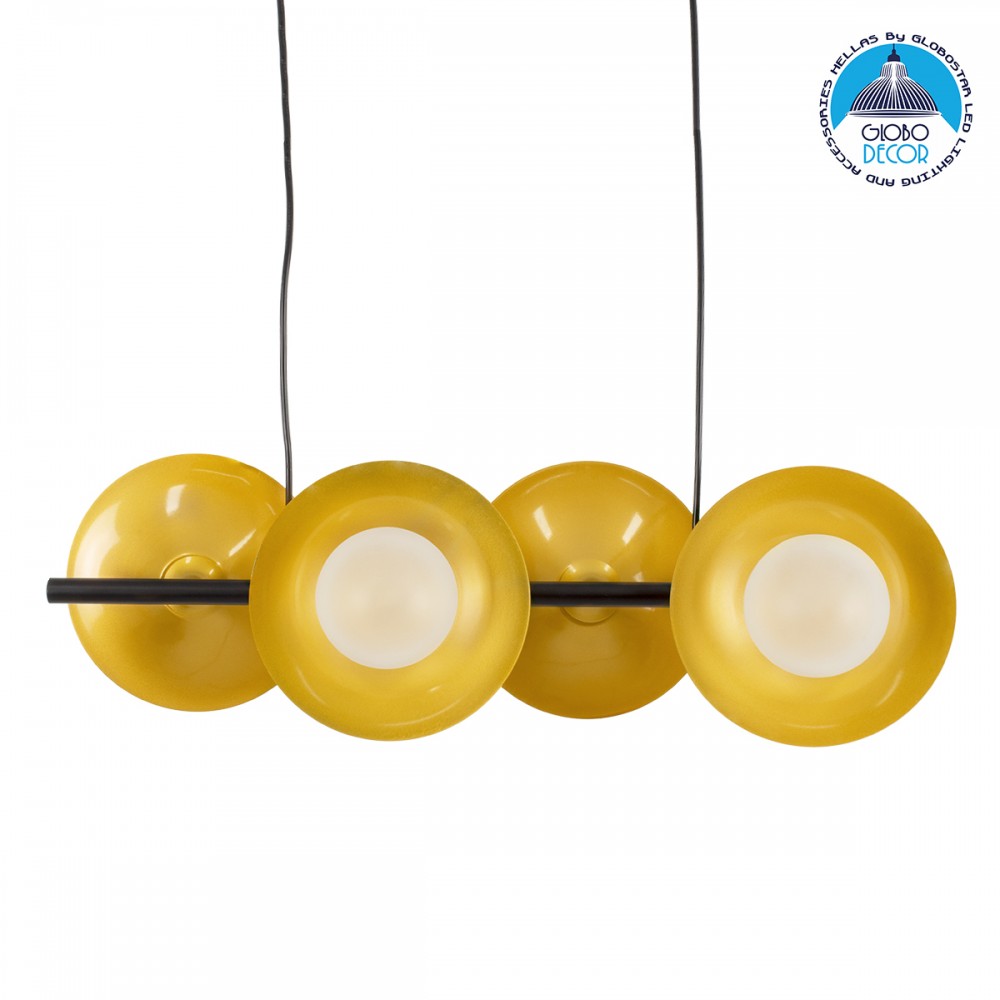 GloboStar® JOLIET 00782 Μοντέρνο Κρεμαστό Φωτιστικό Ανάρτηση Πολύφωτο 4 x G9 Μαύρο & Χρυσό Μέταλλο - Μ65 x Π28 x Υ20cm