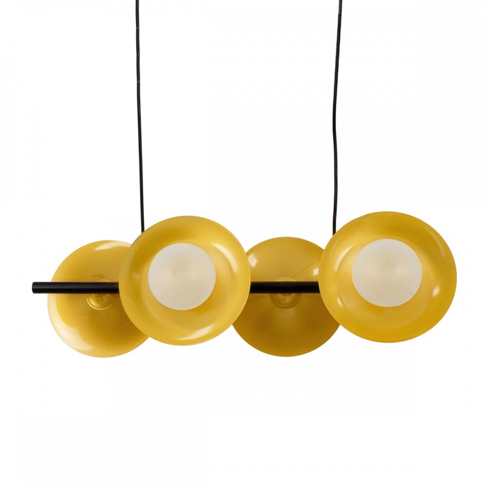 GloboStar® JOLIET 00782 Μοντέρνο Κρεμαστό Φωτιστικό Οροφής Πολύφωτο 4 x G9 AC 230V Μαύρο - Χρυσό Μεταλλικό Πλέγμα Μ65 x Π28 x Υ20cm