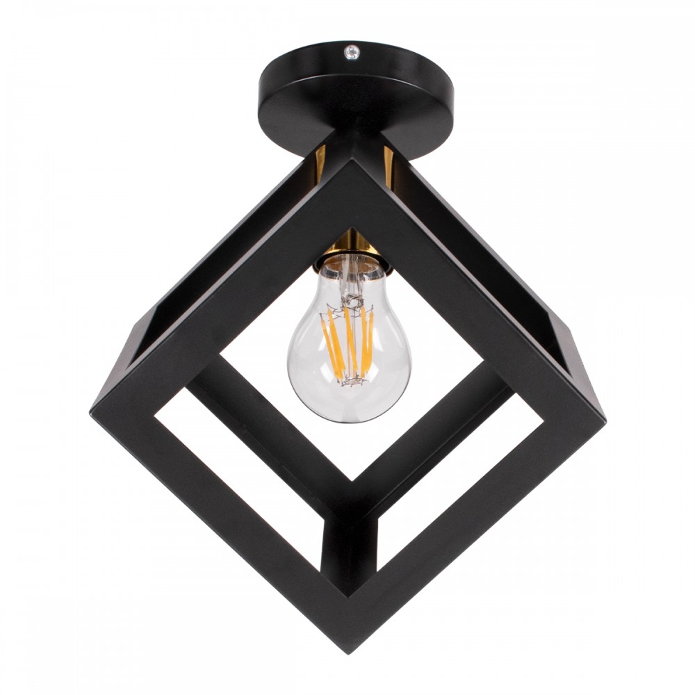 GloboStar® CUBE 00799 Μοντέρνο Φωτιστικό Οροφής Μονόφωτο Μαύρο Μεταλλικό Πλέγμα Φ25 x Y25cm