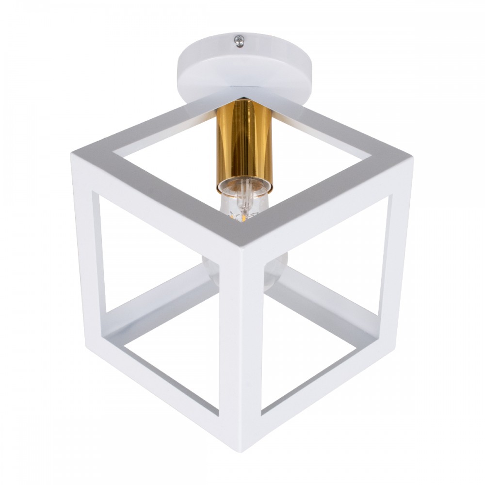 GLOBOSTAR® CUBE 00800 Μοντέρνο Φωτιστικό Οροφής με Ντουί 1 x E27 AC 220-240V IP20 - Λευκό & Χρυσό - Μ25 x Π25 x Υ25cm