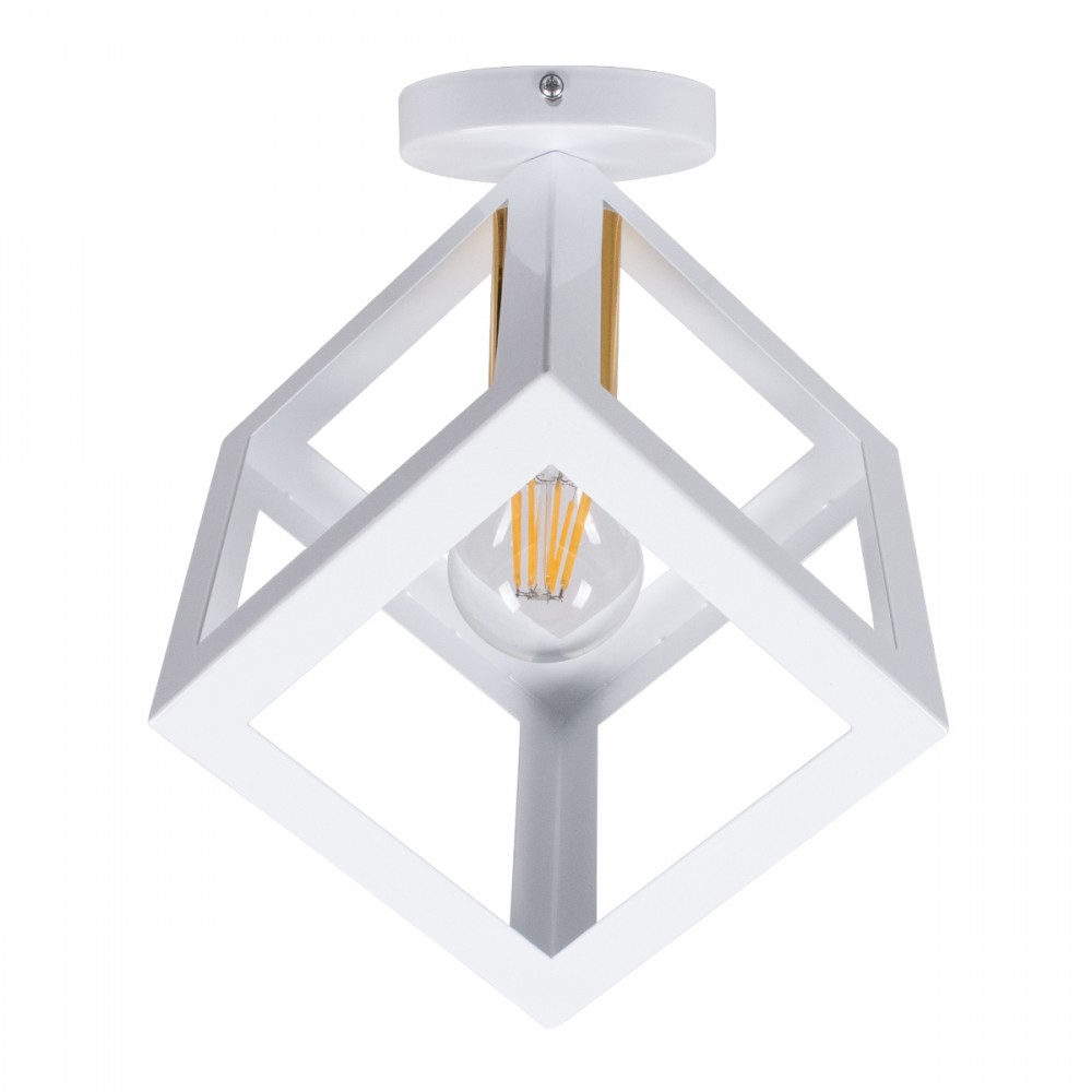 GloboStar® CUBE 00800 Μοντέρνο Φωτιστικό Οροφής Μονόφωτο Λευκό Μεταλλικό Πλέγμα Φ25 x Y25cm