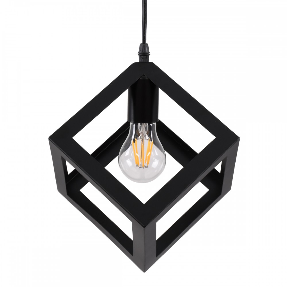 GloboStar® CUBE 00801 Μοντέρνο Κρεμαστό Φωτιστικό Οροφής Μονόφωτο 1 x E27 Μαύρο Μεταλλικό Πλέγμα Μ25 x Π25 x Υ25cm