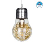GloboStar® LAMP 00807 Μοντέρνο Κρεμαστό Φωτιστικό Οροφής Μονόφωτο 1 x E27 Ασημί Νίκελ Βάση και Χρυσό Ντουί Μεταλλικό Διάφανο Γυαλί Φ15 x Υ27cm