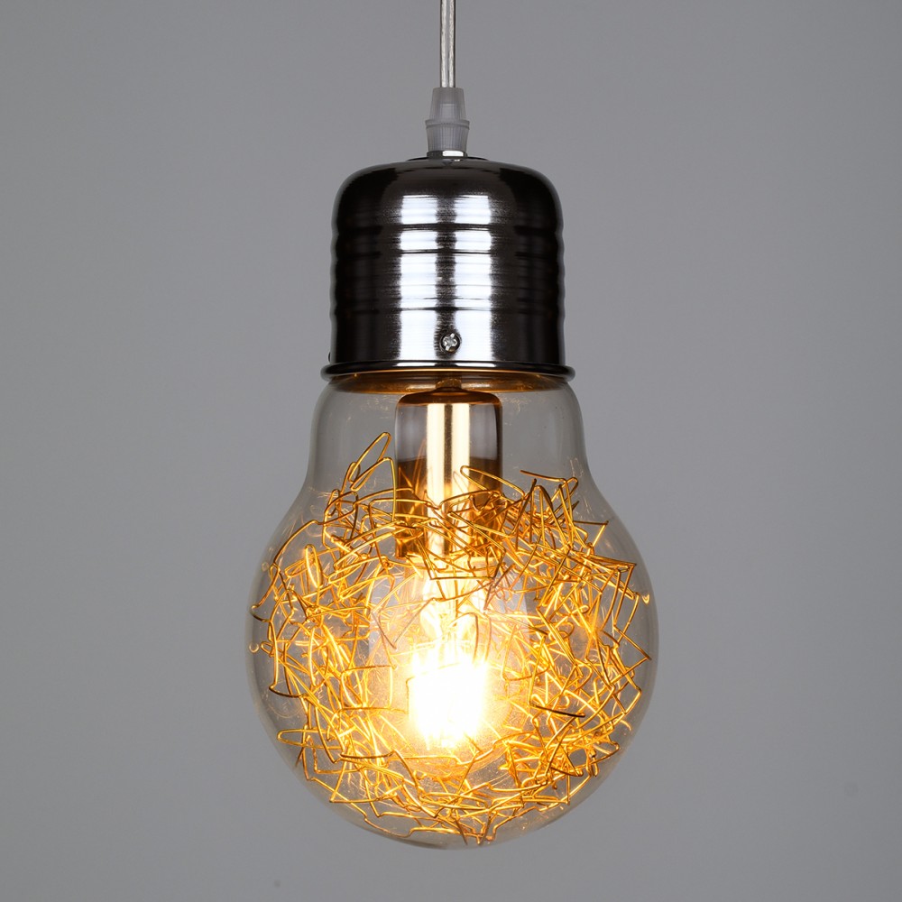 GloboStar® LAMP 00807 Μοντέρνο Κρεμαστό Φωτιστικό Οροφής Μονόφωτο 1 x E27 Ασημί Νίκελ Βάση και Χρυσό Ντουί Μεταλλικό Διάφανο Γυαλί Φ15 x Υ27cm