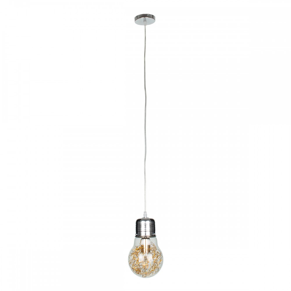 GloboStar® LAMP 00807 Μοντέρνο Κρεμαστό Φωτιστικό Οροφής Μονόφωτο 1 x E27 Ασημί Νίκελ Βάση και Χρυσό Ντουί Μεταλλικό Διάφανο Γυαλί Φ15 x Υ27cm