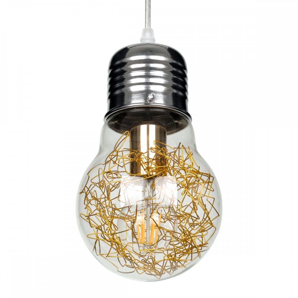 GloboStar® LAMP 00807 Μοντέρνο Κρεμαστό Φωτιστικό Οροφής Μονόφωτο 1 x E27 Ασημί Νίκελ Βάση και Χρυσό Ντουί Μεταλλικό Διάφανο Γυαλί Φ15 x Υ27cm