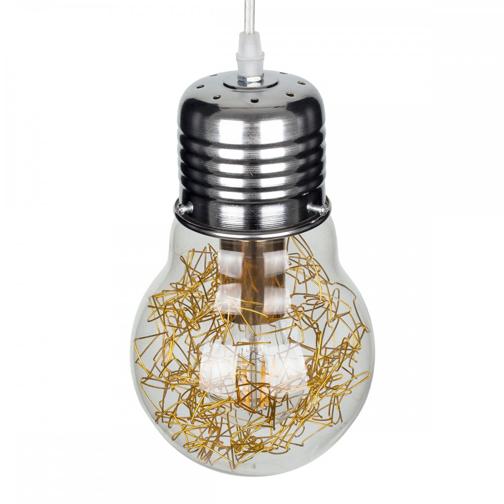GloboStar® LAMP 00807 Μοντέρνο Κρεμαστό Φωτιστικό Οροφής Μονόφωτο 1 x E27 Ασημί Νίκελ Βάση και Χρυσό Ντουί Μεταλλικό Διάφανο Γυαλί Φ15 x Υ27cm