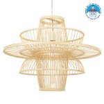 GloboStar® BALI 00862 Vintage Κρεμαστό Φωτιστικό Οροφής Μονόφωτο 1 x E27 Μπεζ Ξύλινο Μπαμπού Φ60 x Y45cm
