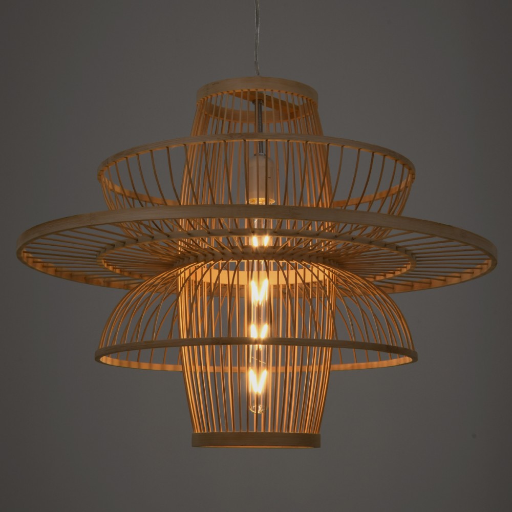 GloboStar® BALI 00862 Vintage Κρεμαστό Φωτιστικό Οροφής Μονόφωτο 1 x E27 Μπεζ Ξύλινο Μπαμπού Φ60 x Y45cm