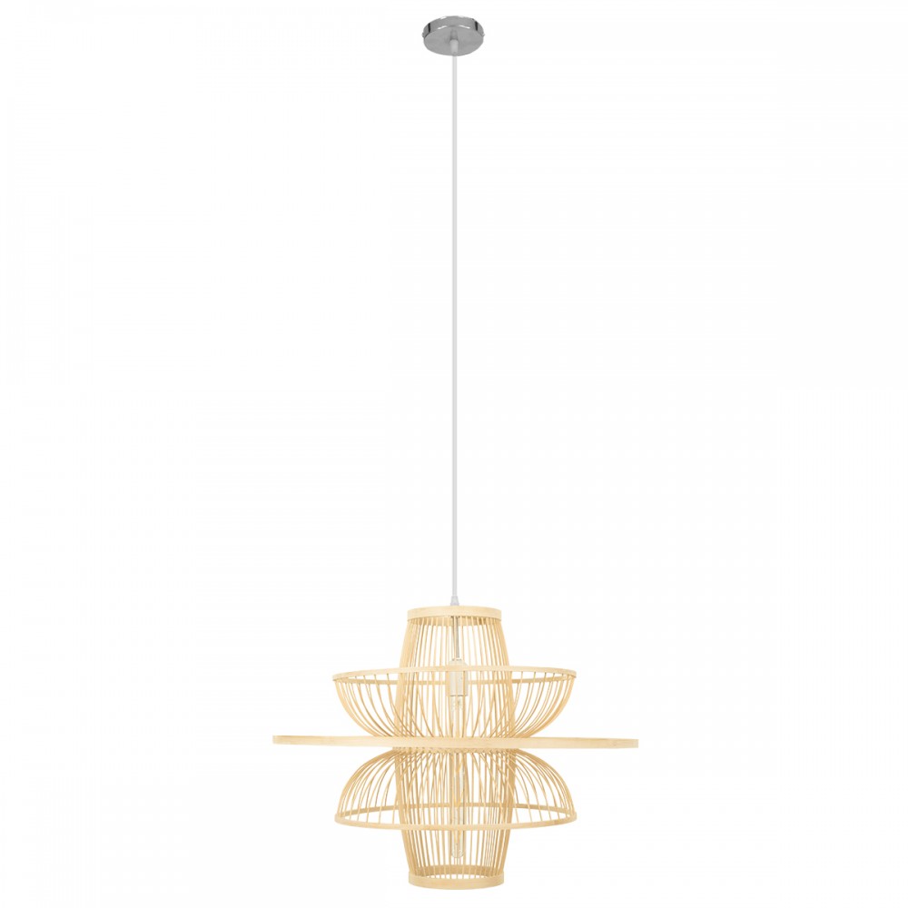 GloboStar® BALI 00862 Vintage Κρεμαστό Φωτιστικό Οροφής Μονόφωτο 1 x E27 Μπεζ Ξύλινο Μπαμπού Φ60 x Y45cm