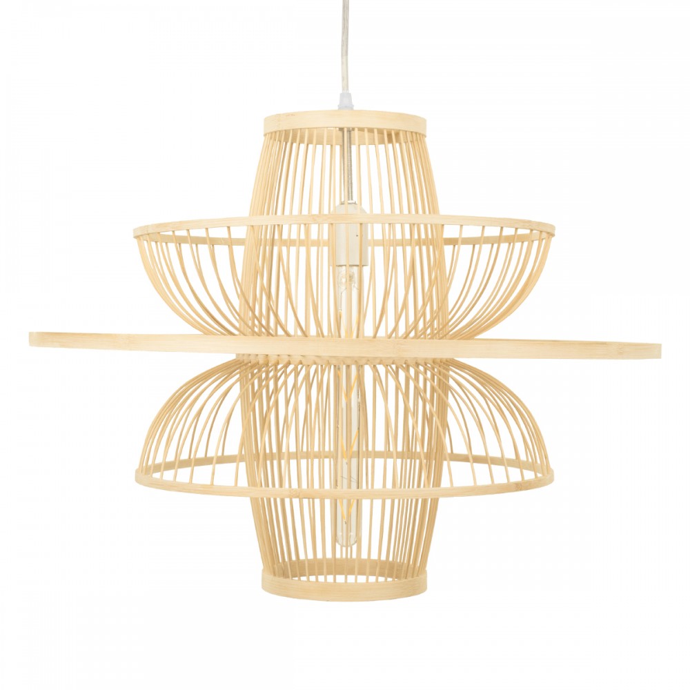 GloboStar® BALI 00862 Vintage Κρεμαστό Φωτιστικό Οροφής Μονόφωτο 1 x E27 Μπεζ Ξύλινο Μπαμπού Φ60 x Y45cm