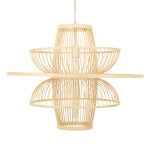 GloboStar® BALI 00862 Vintage Κρεμαστό Φωτιστικό Οροφής Μονόφωτο 1 x E27 Μπεζ Ξύλινο Μπαμπού Φ60 x Y45cm