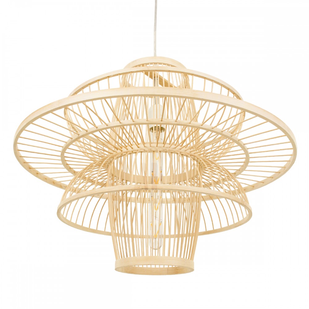 GloboStar® BALI 00862 Vintage Κρεμαστό Φωτιστικό Οροφής Μονόφωτο 1 x E27 Μπεζ Ξύλινο Μπαμπού Φ60 x Y45cm