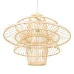 GloboStar® BALI 00862 Vintage Κρεμαστό Φωτιστικό Οροφής Μονόφωτο 1 x E27 Μπεζ Ξύλινο Μπαμπού Φ60 x Y45cm