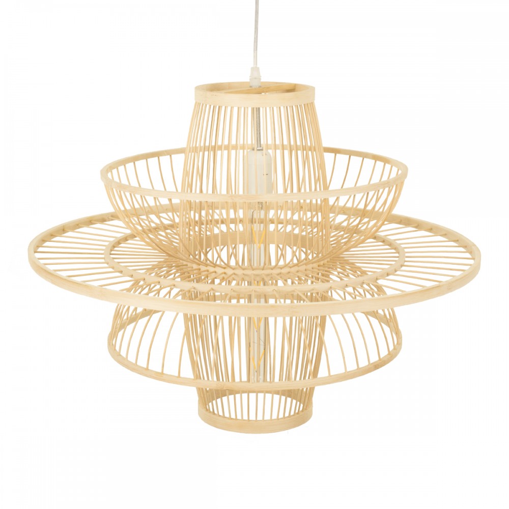 GloboStar® BALI 00862 Vintage Κρεμαστό Φωτιστικό Οροφής Μονόφωτο 1 x E27 Μπεζ Ξύλινο Μπαμπού Φ60 x Y45cm