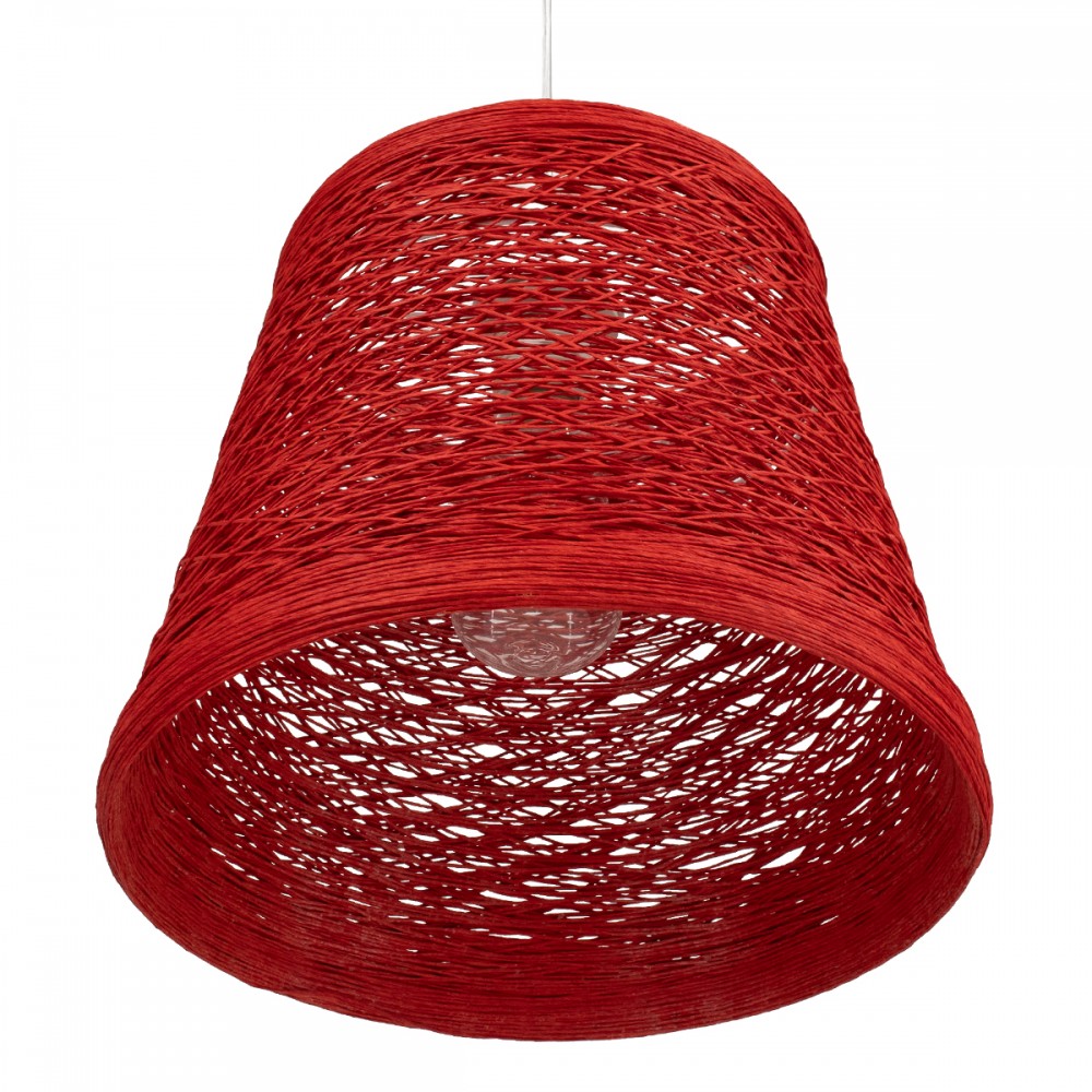 GloboStar® PLAYROOM 00863 Vintage Κρεμαστό Φωτιστικό Οροφής Μονόφωτο 1 x E27 Κόκκινο Ξύλινο Ψάθινο Rattan Φ32 x Υ27cm