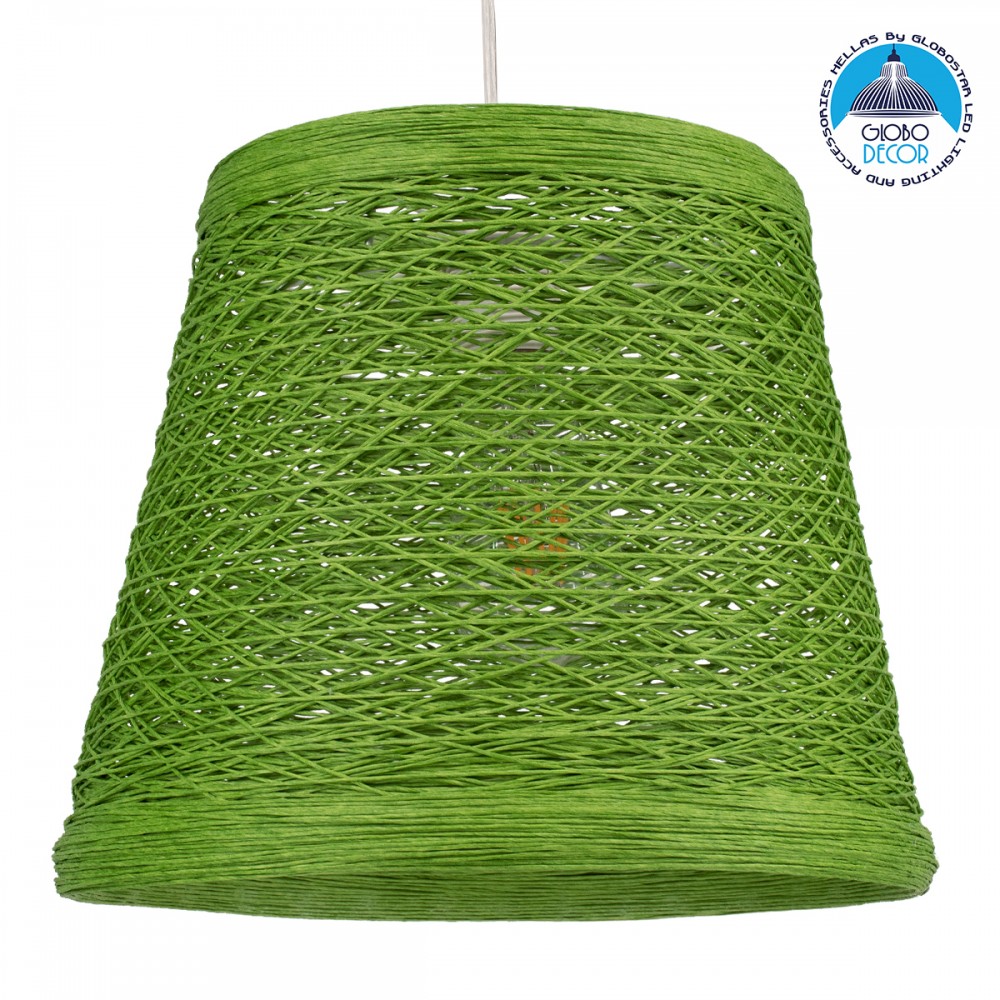 GloboStar® PLAYROOM 00864 Vintage Κρεμαστό Φωτιστικό Καμπάνα Μονόφωτο 1 x E27 IP20 Πράσινο Rattan - Μ32 x Π32 x Υ27cm