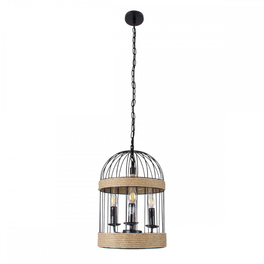 GloboStar® MERLIN 00865 Vintage Industrial Κρεμαστό Φωτιστικό Οροφής Τρίφωτο 3 x E14 Μαύρο Μεταλλικό Με Σχοινί Φ28 x Y40cm
