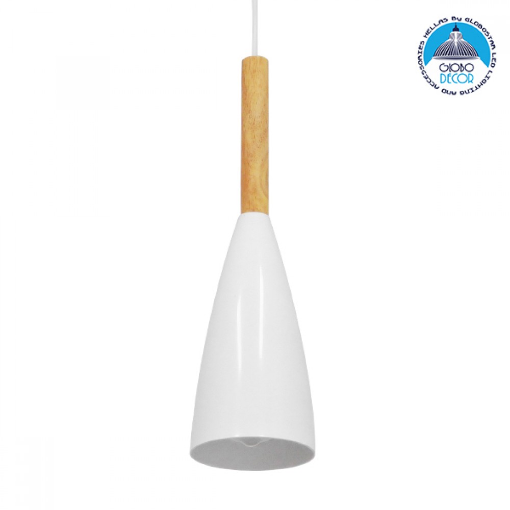 GloboStar® DILLON 00876 Μοντέρνο Κρεμαστό Φωτιστικό Καμπάνα Μονόφωτο 1 x E27 IP20 Λευκό Μέταλλο - Μ11 x Π11 x Υ36cm