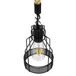 GloboStar® MASON 00881 Vintage Industrial Κρεμαστό Φωτιστικό Οροφής Μονόφωτο 1 x E27 Μαύρο με Μπεζ Σχοινί Φ15 x Y24cm