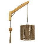 GloboStar® CASTI 00886 Vintage Φωτιστικό Τοίχου Απλίκα Μονόφωτο Μπεζ Ξύλινο με Σχοινί και Καπέλο Φ19 x Μ19 x Π35 x Υ30-85cm