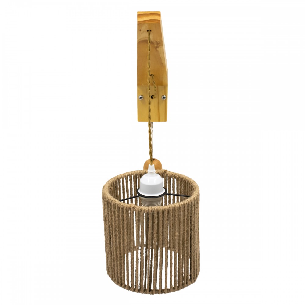 GloboStar® CASTI 00886 Vintage Φωτιστικό Τοίχου Απλίκα Μονόφωτο Μπεζ Ξύλινο με Σχοινί και Καπέλο Φ19 x Μ19 x Π35 x Υ30-85cm