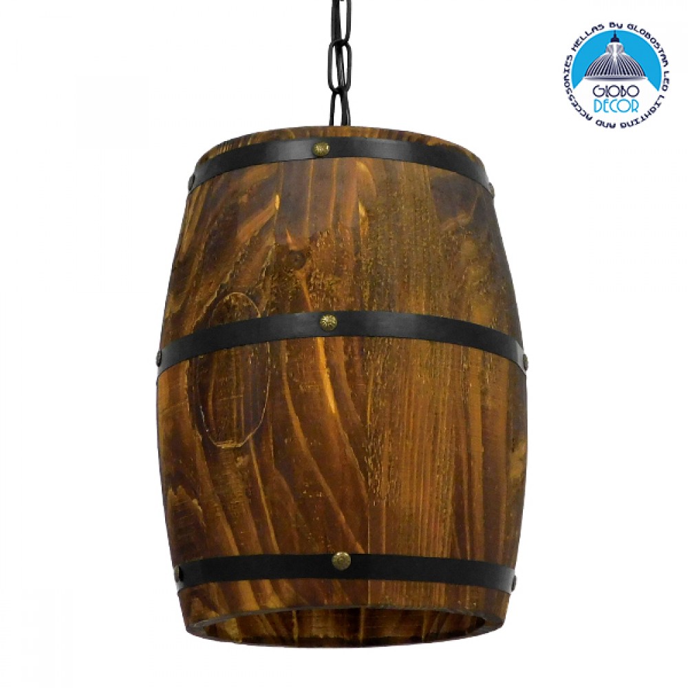 GLOBOSTAR® BARREL 00890 Vintage Κρεμαστό Φωτιστικό Οροφής με Ντουί 1 x E27 AC 220-240V IP20 - Kαφέ - Μ22 x Π22 x Υ29cm