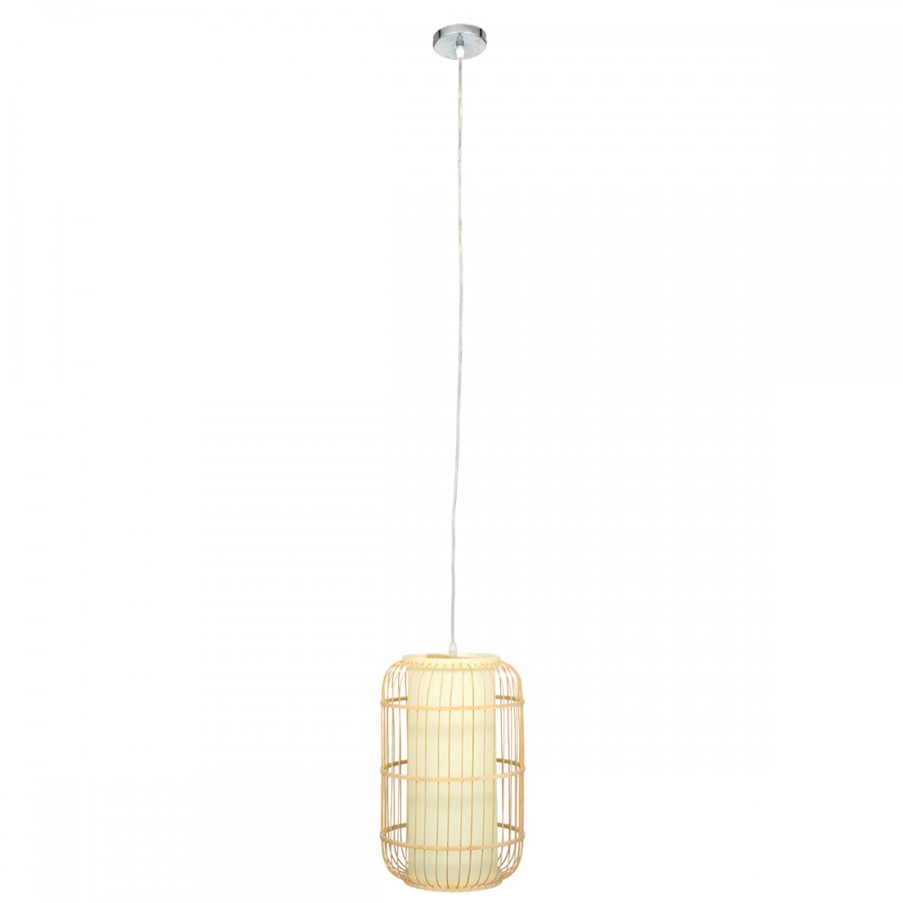 GloboStar® HIBISCUS 00893 Vintage Κρεμαστό Φωτιστικό Οροφής Μονόφωτο 1 x E27 Μπεζ Ξύλινο Μπαμπού Φ25 x Υ42cm