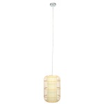 GloboStar® HIBISCUS 00893 Vintage Κρεμαστό Φωτιστικό Οροφής Μονόφωτο 1 x E27 Μπεζ Ξύλινο Μπαμπού Φ25 x Υ42cm