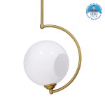 GloboStar® ISLA 00898 Μοντέρνο Κρεμαστό Φωτιστικό Οροφής Μονόφωτο Λευκό Glossy με Χρυσό Βραχίονα Μεταλλικό Φ20 x Y33cm