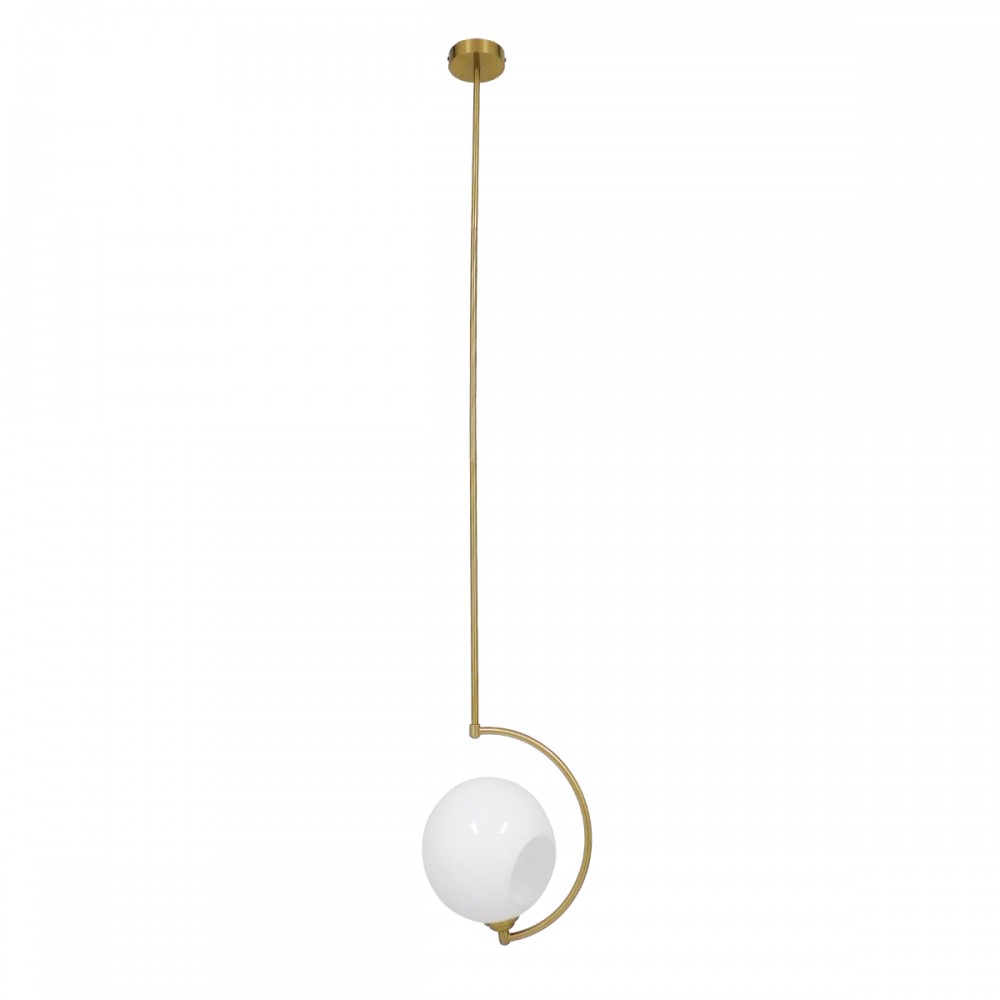GloboStar® ISLA 00898 Μοντέρνο Κρεμαστό Φωτιστικό Οροφής Μονόφωτο Λευκό Glossy με Χρυσό Βραχίονα Μεταλλικό Φ20 x Y33cm