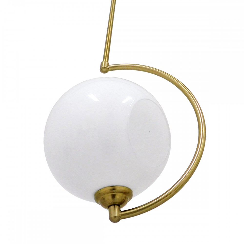GloboStar® ISLA 00898 Μοντέρνο Κρεμαστό Φωτιστικό Οροφής Μονόφωτο Λευκό Glossy με Χρυσό Βραχίονα Μεταλλικό Φ20 x Y33cm