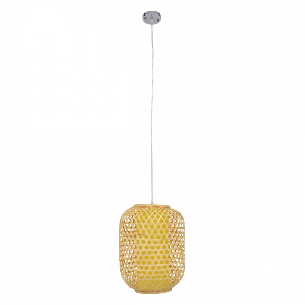GloboStar® MAURITIUS 00899 Vintage Κρεμαστό Φωτιστικό Οροφής Μονόφωτο 1 x E27 Καφέ Ξύλινο Μπαμπού Φ30 x Υ40cm