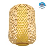GloboStar® MAURITIUS 00901 Vintage Κρεμαστό Φωτιστικό Οροφής Μονόφωτο 1 x E27 Καφέ Ξύλινο Μπαμπού Φ40 x Y63cm