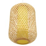 GloboStar® MAURITIUS 00901 Vintage Κρεμαστό Φωτιστικό Οροφής Μονόφωτο 1 x E27 Καφέ Ξύλινο Μπαμπού Φ40 x Y63cm